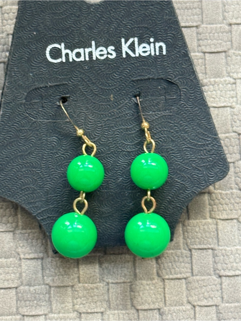 Charles Klein vintage Green Double-Bead Drop Earrings
